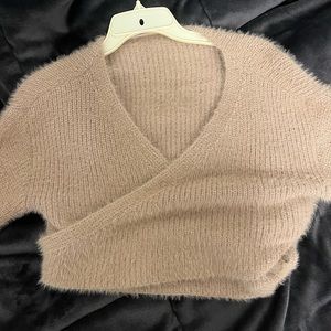 fuzzy tan wrap sweater